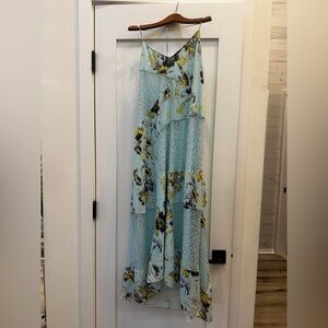 Anthropologie Floral Maxi Dress in Aqua Blue and Yellow